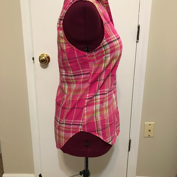 Like New US Polo Plaid button Up sleeveless Shirt Blouse Pink Black - Picture 4 of 7